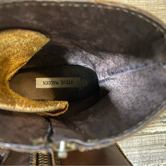 Steve Madden Brown Leather Lace and Zip Up Boots Size 7 - Picture 5 of 6